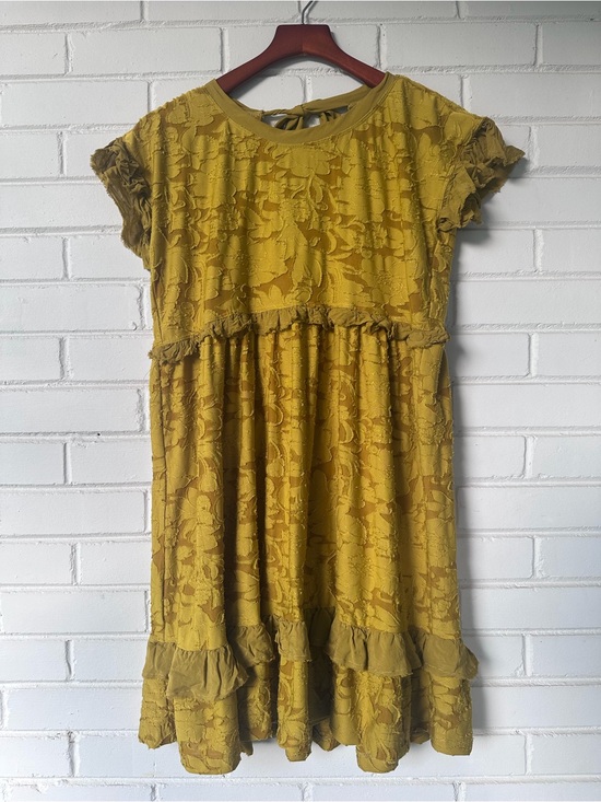 Anthropologie Dresses & Skirts - Anthropologie Mustard Lace Ruffle Tiered Dress